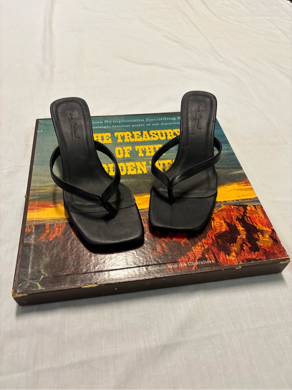 Anne Michelle Black Square-Toe Slip-On Heel Sandals